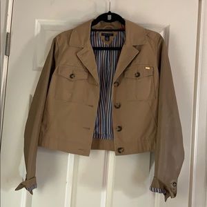 khaki jaket/blazer with faux leather sleeves